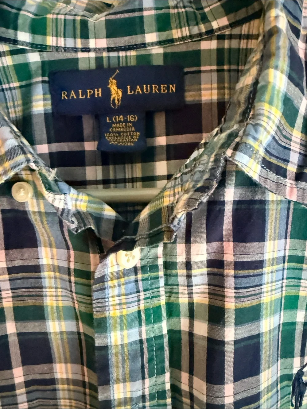 Ralph Lauren Green Navy Yellow Plaid Button-Down Shirt